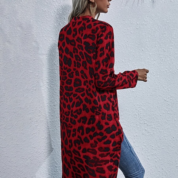 Khaki Black Leopard Animal Print High Low Tunic top - Picture 9 of 13